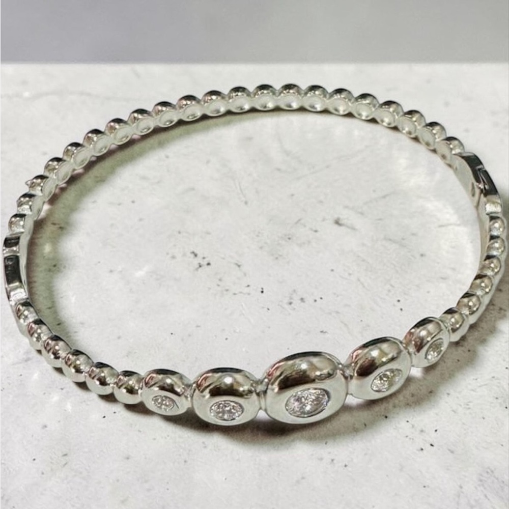 Sterling Silver Beaded Bracelet with CZ Accents - Silver